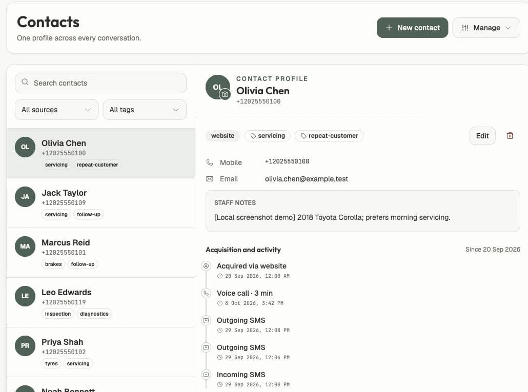 Customer profile with conversation history