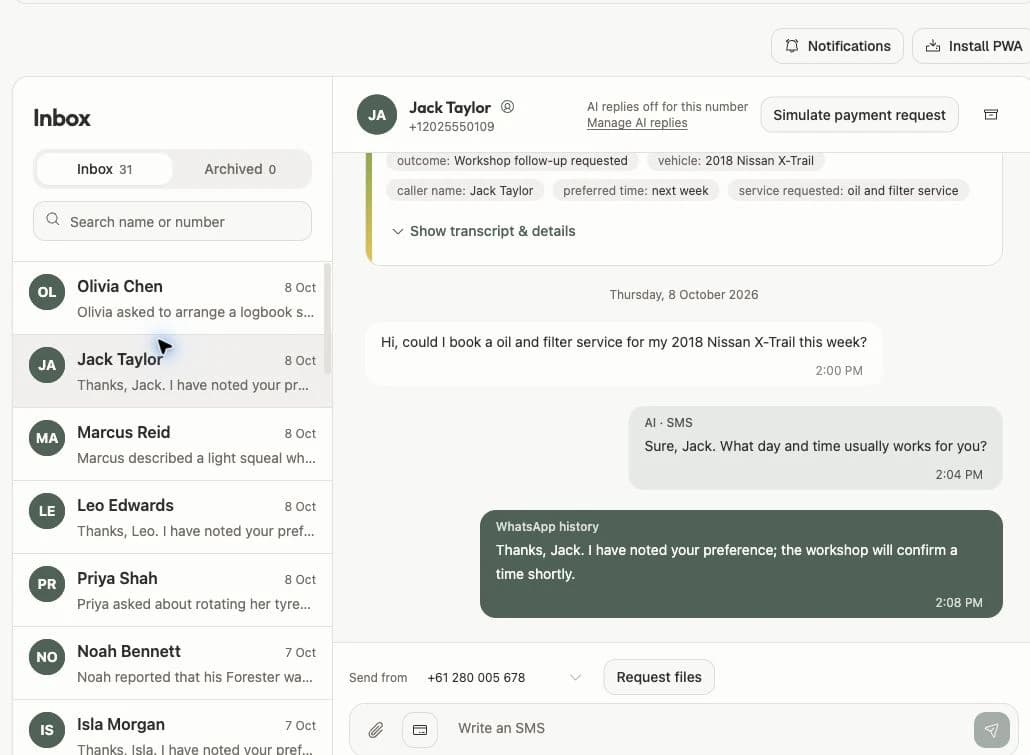 Shared inbox with customer conversations